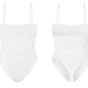 Pretty little thing SHAPE WHITE MESH RUCHED DETAIL THONG BODYSUIT